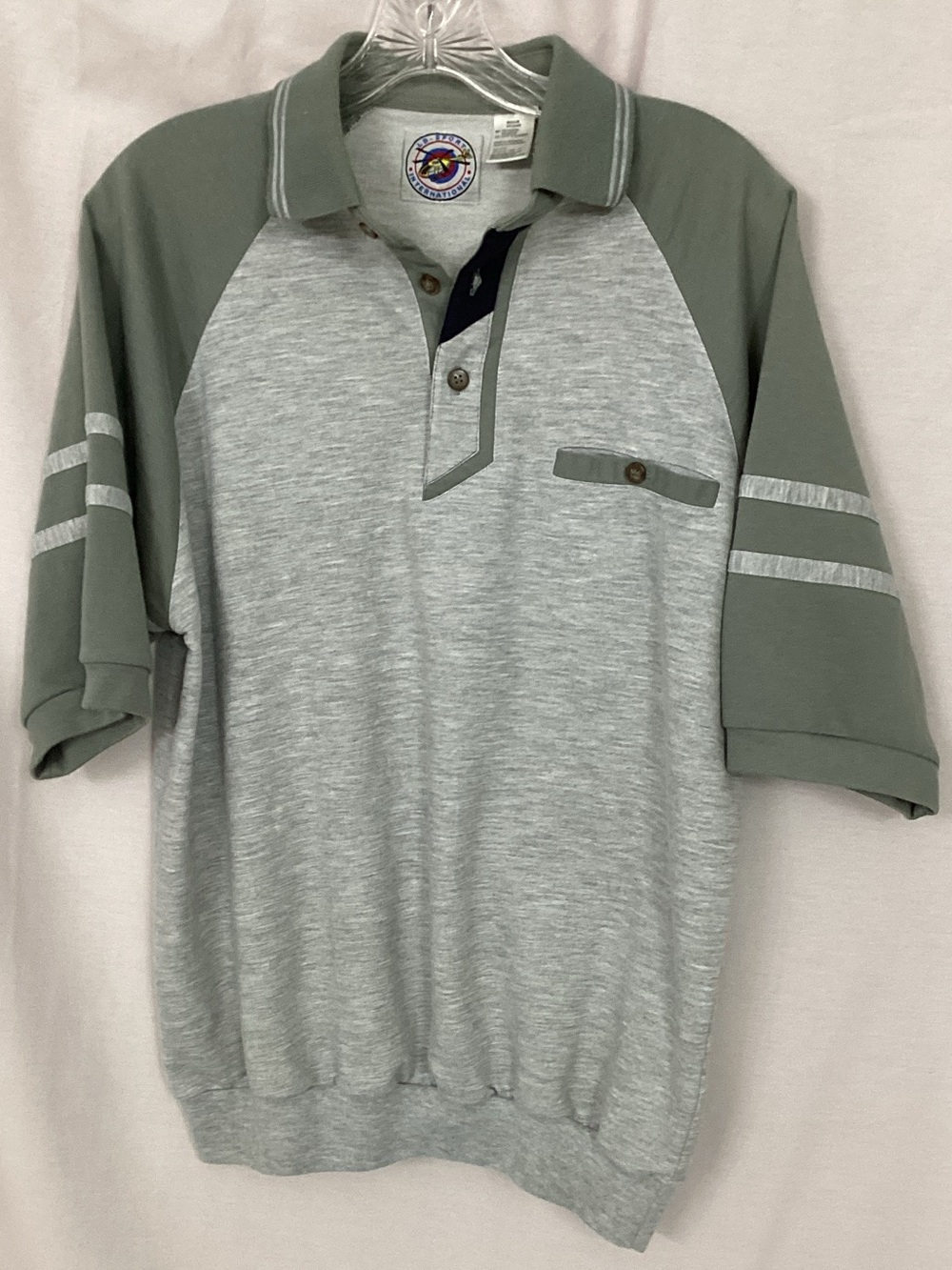 Kids Short-Sleeve Raglan Polo in Heather Gray and Olive